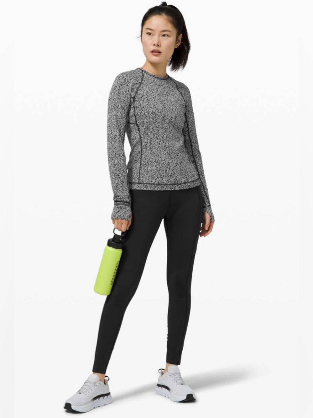 Lululemon Runderful Long Sleeve Top Scattered Herringbone Black White